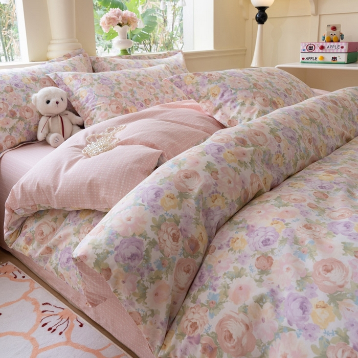 91家纺网 家纺一手货源 找家纺 绵庭家纺 2025新款田园花卉全棉纯棉印花四件套 悦下花影