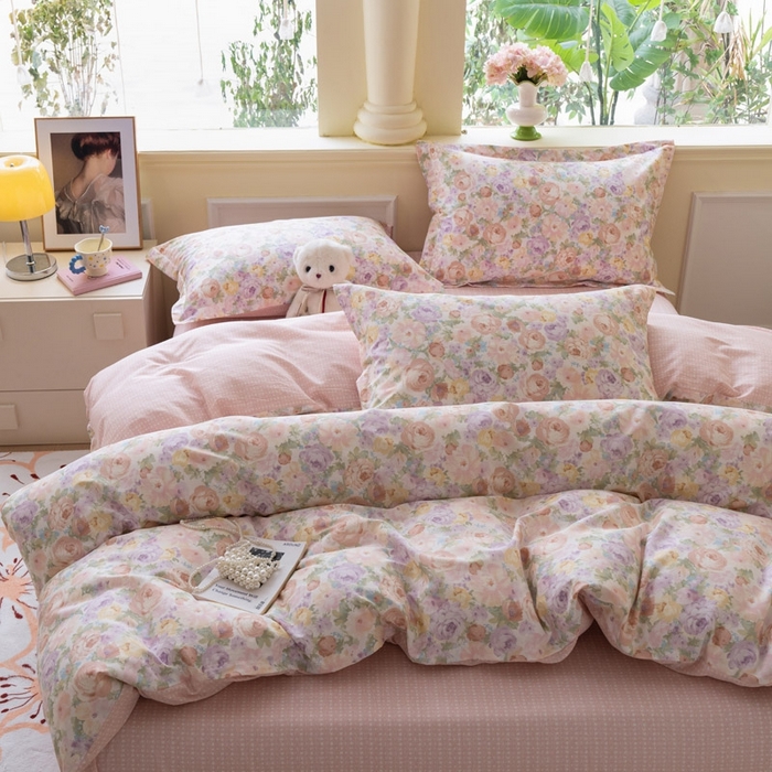 91家纺网 家纺一手货源 找家纺 绵庭家纺 2025新款田园花卉全棉纯棉印花四件套 悦下花影