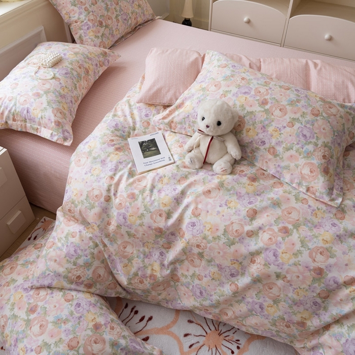 91家纺网 家纺一手货源 找家纺 绵庭家纺 2025新款田园花卉全棉纯棉印花四件套 悦下花影