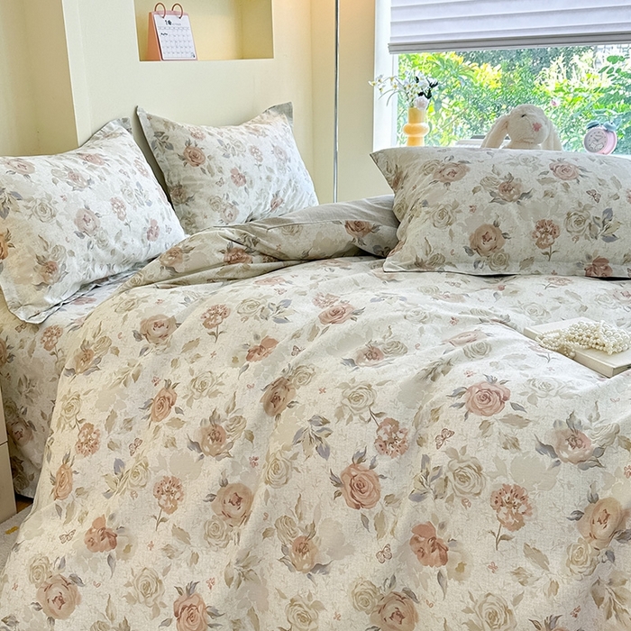 91家纺网 家纺一手货源 找家纺 绵庭家纺 2025新款田园花卉全棉纯棉印花四件套 真礼