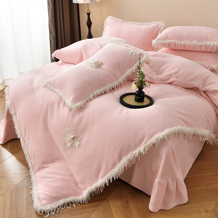 91家纺网 家纺一手货源 找家纺 德比尔斯 2025新款海獭毛石墨烯四件套 米娅-粉