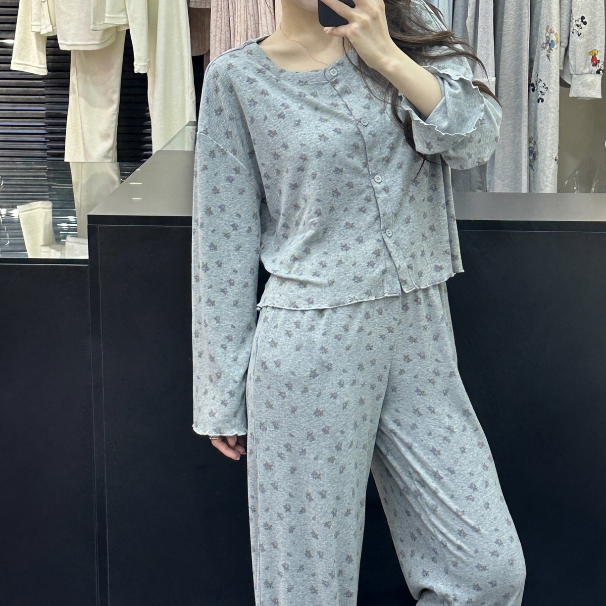 （总）妍景家居生活馆 2025新款提花针织小碎花开衫深灰