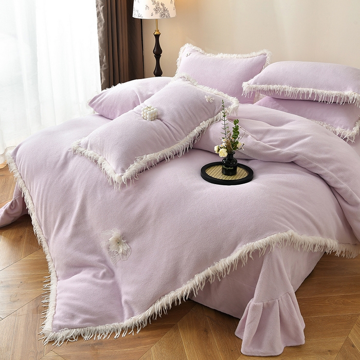 91家纺网 家纺一手货源 找家纺 德比尔斯 2025新款海獭毛石墨烯四件套 米娅-紫