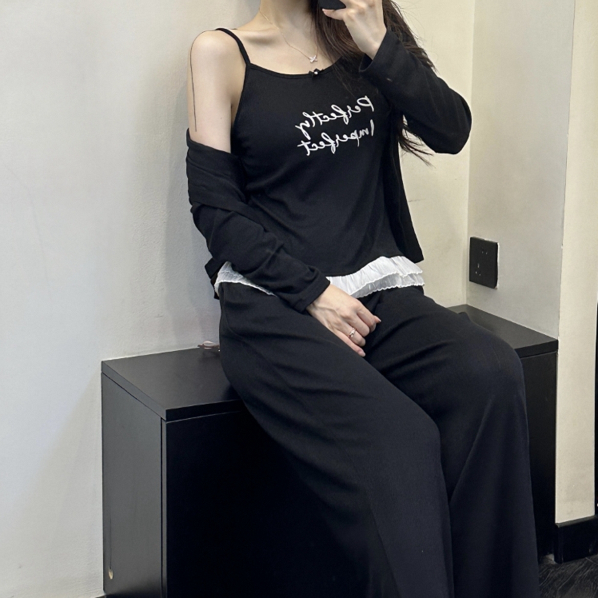 （总）妍景家居生活馆 2025新款提花针织三件套花边字母