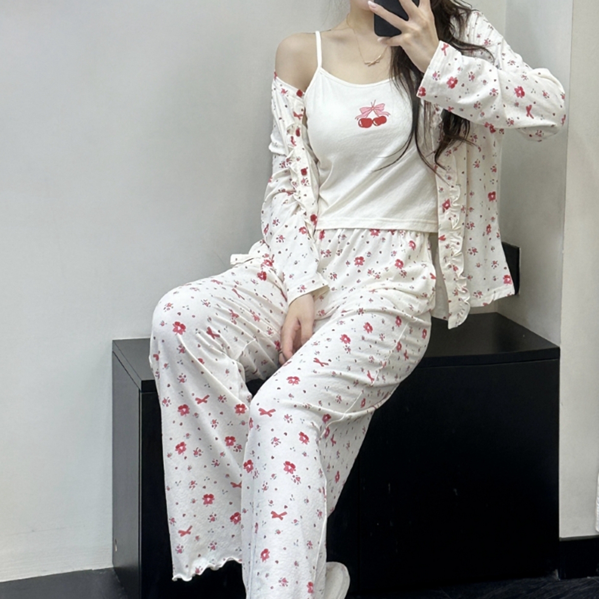 91家纺网 家纺一手货源 找家纺 （总）妍景家居生活馆 2025新款玫红蝴蝶结樱桃三件套