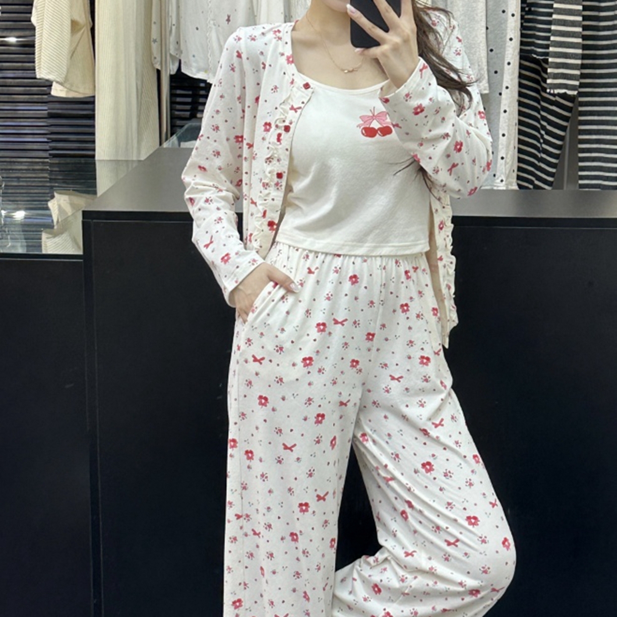 （总）妍景家居生活馆 2025新款玫红蝴蝶结樱桃三件套