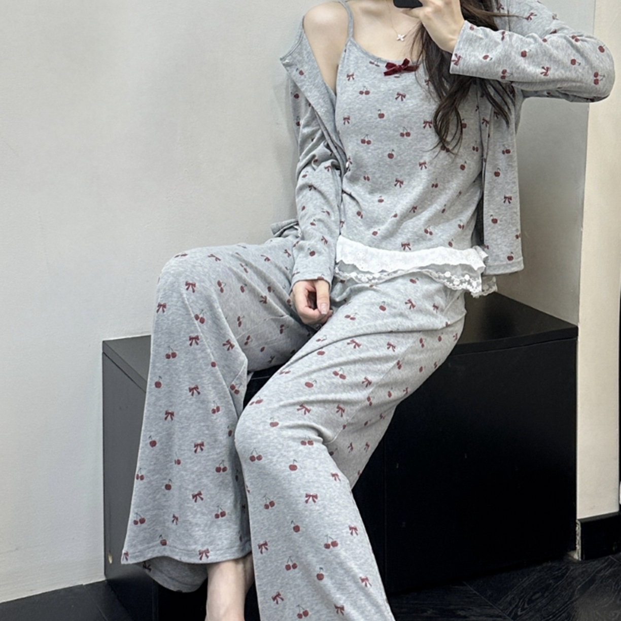 91家纺网 家纺一手货源 找家纺 （总）妍景家居生活馆 2025新款樱桃蝴蝶结三件套