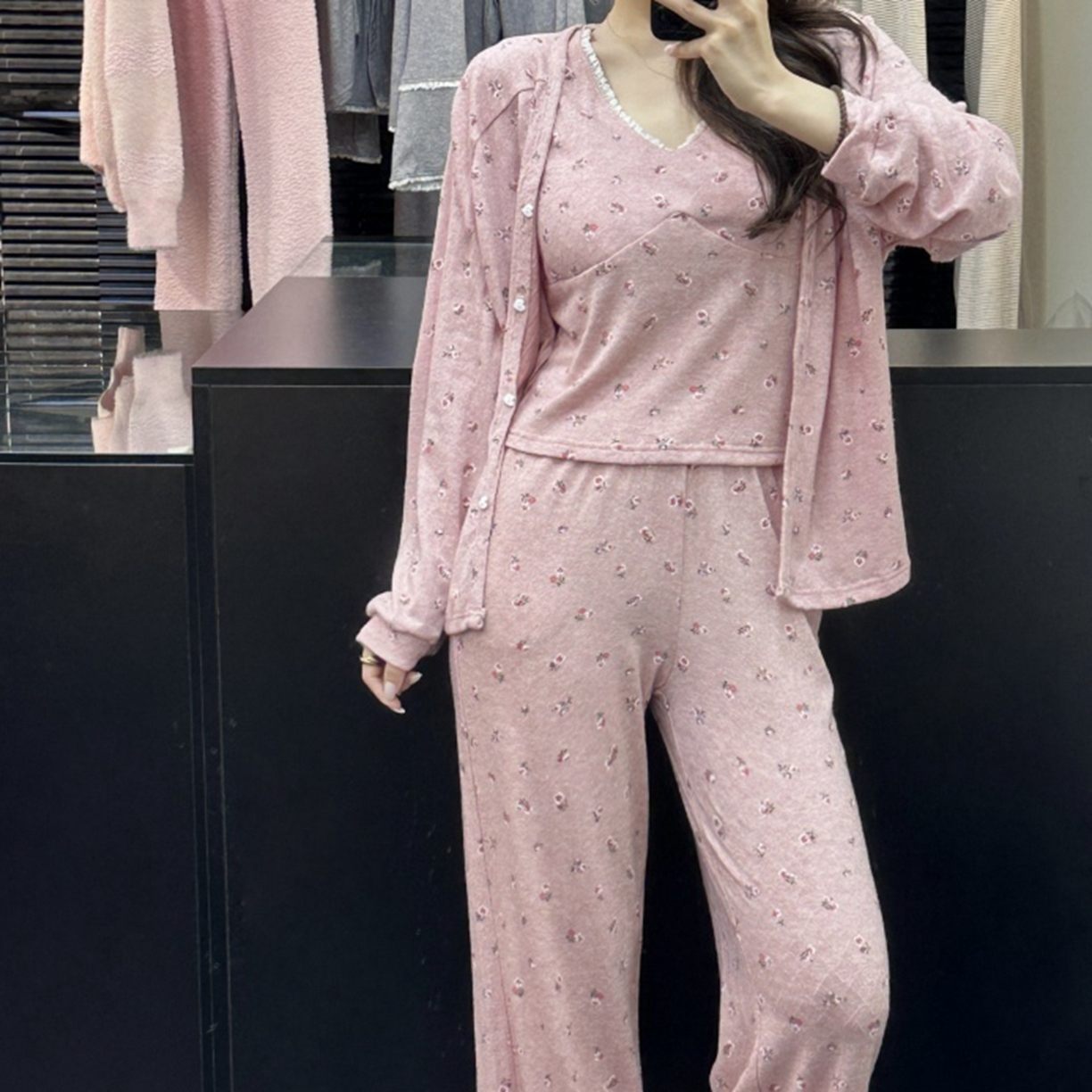 （总）妍景家居生活馆 2025新款仿羊绒小碎花三件套粉