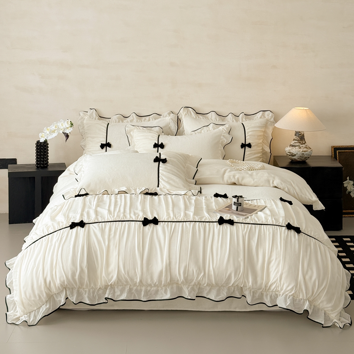 91家纺网 家纺一手货源 找家纺 （总）米可 2025新款牛奶绒蕾丝花边四件套韩版法式公主风四件套~  安琪儿系列