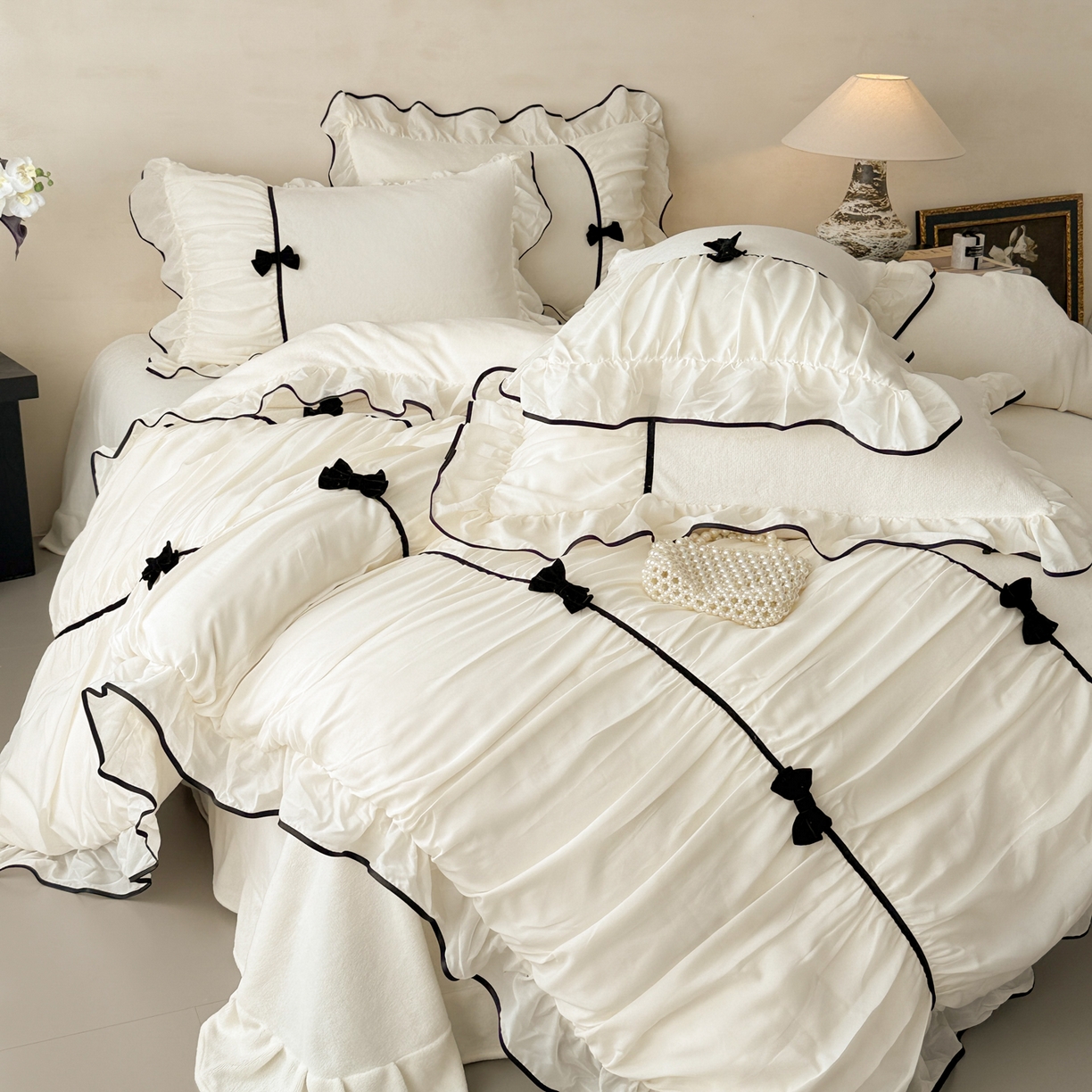 91家纺网 家纺一手货源 找家纺 （总）米可 2025新款牛奶绒蕾丝花边四件套韩版法式公主风四件套~  安琪儿系列