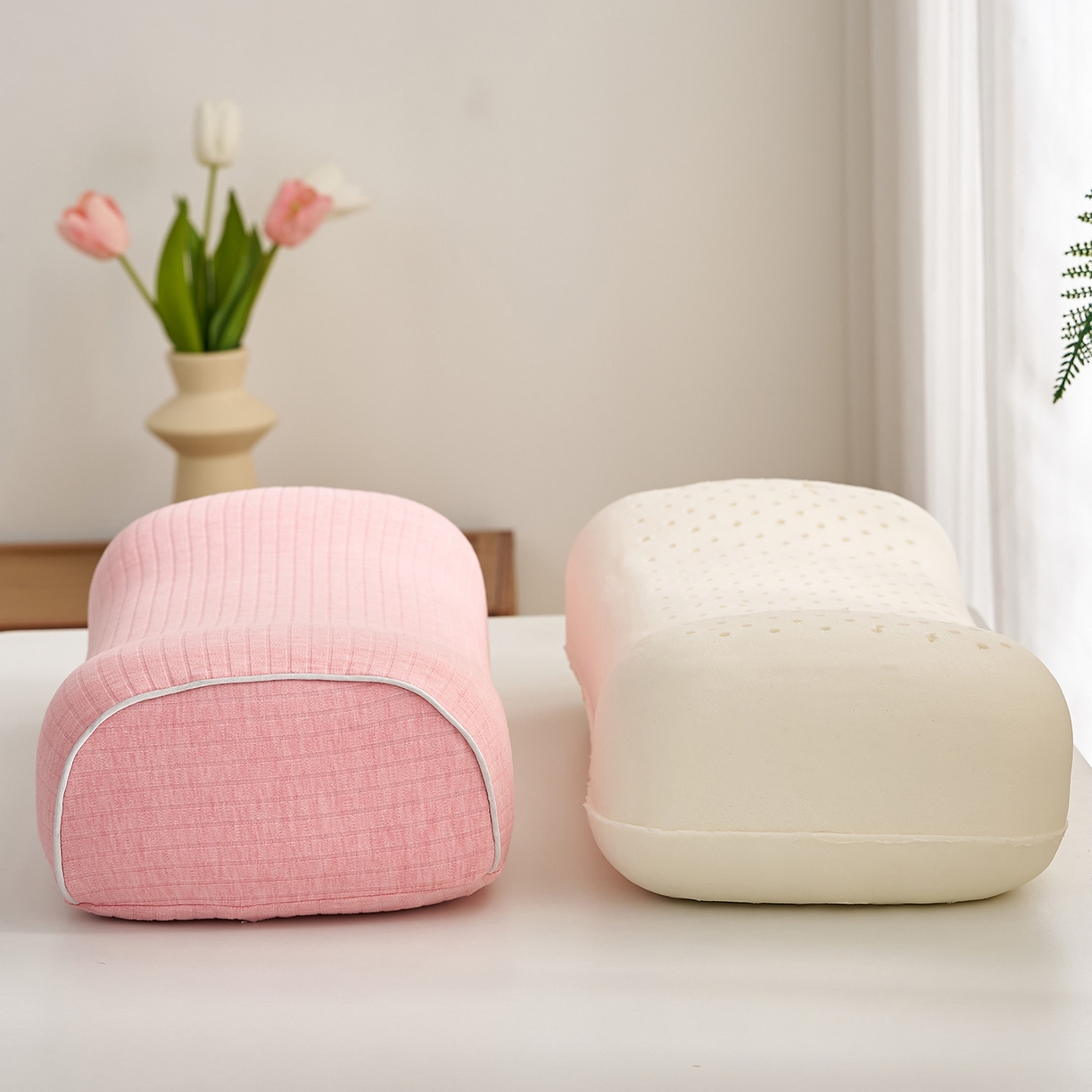 91家纺网 家纺一手货源 找家纺 乐可 2025新款条纹乳胶便携枕头枕芯抱枕午睡枕露营枕 条纹乳胶便携枕-XT3浅粉