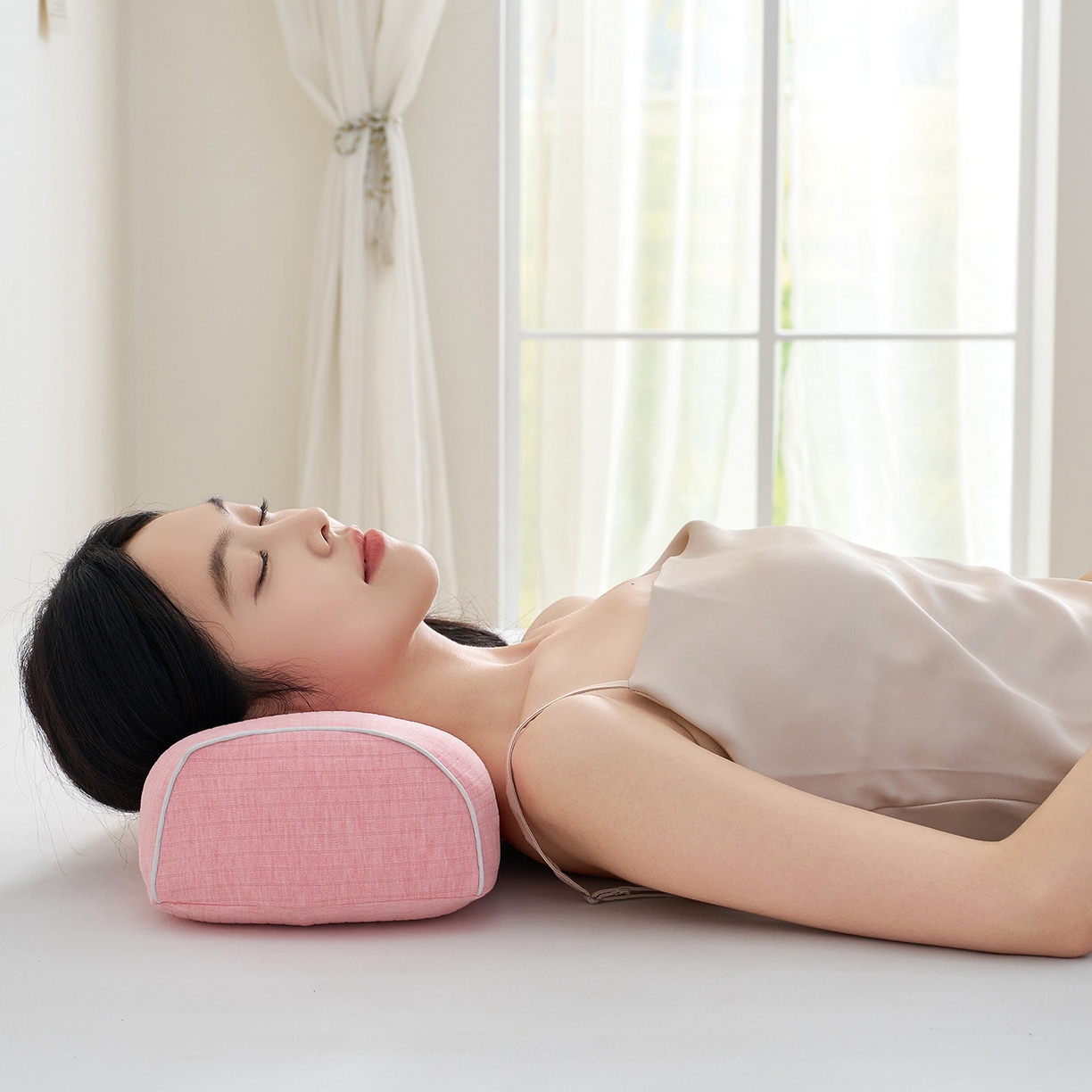 91家纺网 家纺一手货源 找家纺 乐可 2025新款条纹乳胶便携枕头枕芯抱枕午睡枕露营枕 条纹乳胶便携枕-XT3浅粉