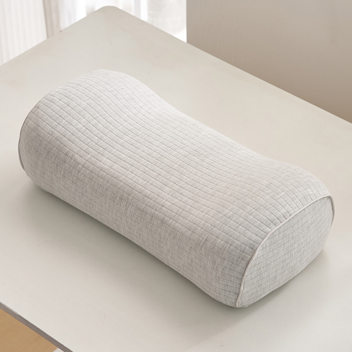 91家纺网 家纺一手货源 找家纺 乐可 2025新款条纹乳胶便携枕头枕芯抱枕午睡枕露营枕 条纹乳胶便携枕-XT3浅灰