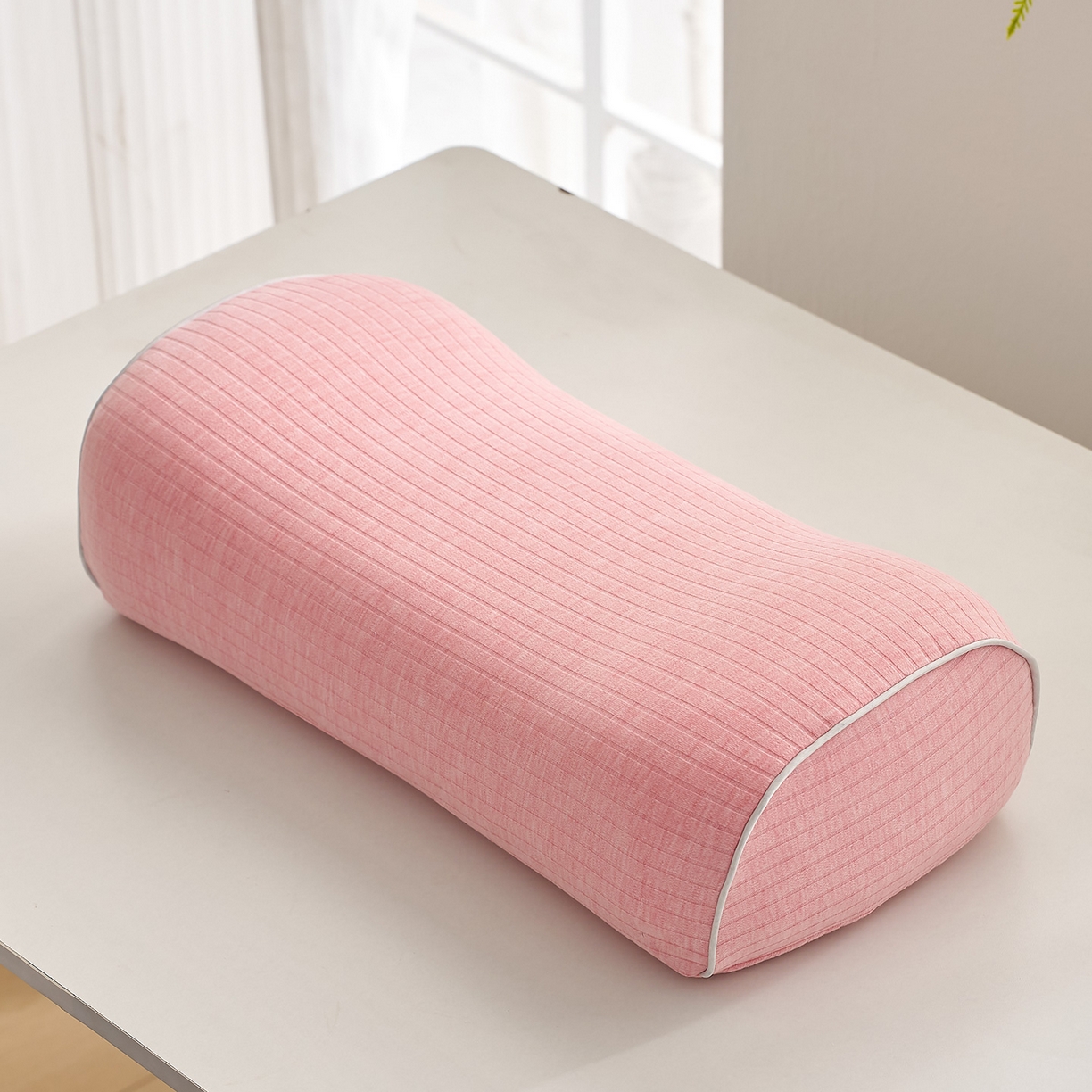91家纺网 家纺一手货源 找家纺 乐可 2025新款条纹乳胶便携枕头枕芯抱枕午睡枕露营枕 条纹乳胶便携枕-XT3浅粉