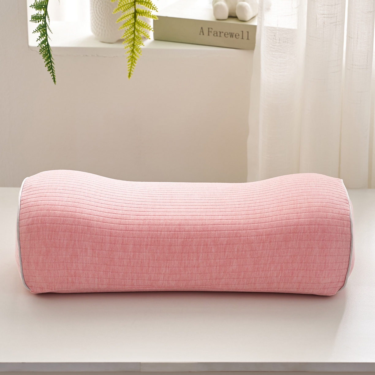 91家纺网 家纺一手货源 找家纺 乐可 2025新款条纹乳胶便携枕头枕芯抱枕午睡枕露营枕 条纹乳胶便携枕-XT3浅粉