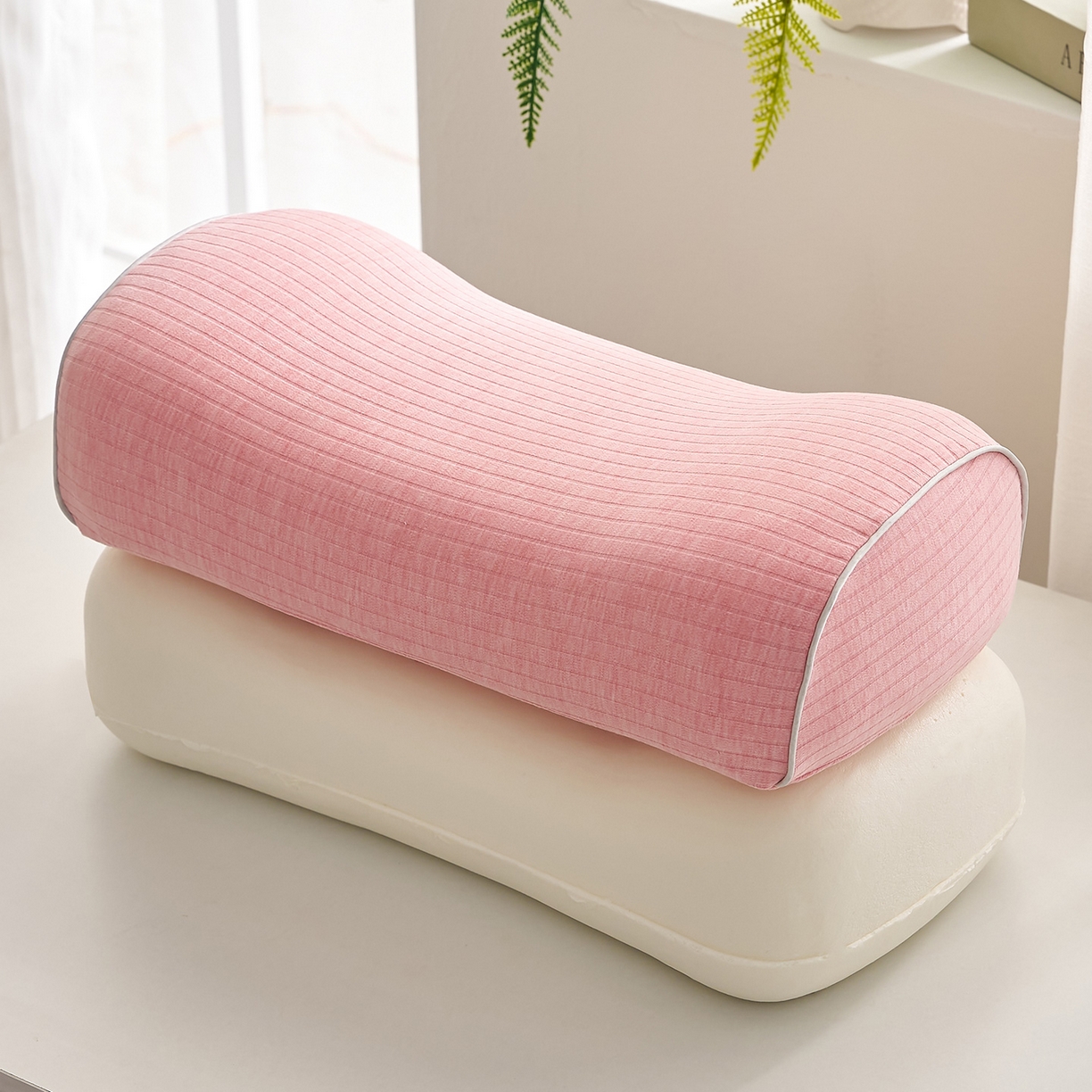乐可 2025新款条纹乳胶便携枕头枕芯抱枕午睡枕露营枕 条纹乳胶便携枕-XT3浅粉
