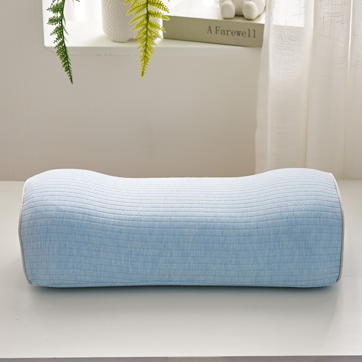 91家纺网 家纺一手货源 找家纺 乐可 2025新款条纹乳胶便携枕头枕芯抱枕午睡枕露营枕 条纹乳胶便携枕-XT3浅蓝