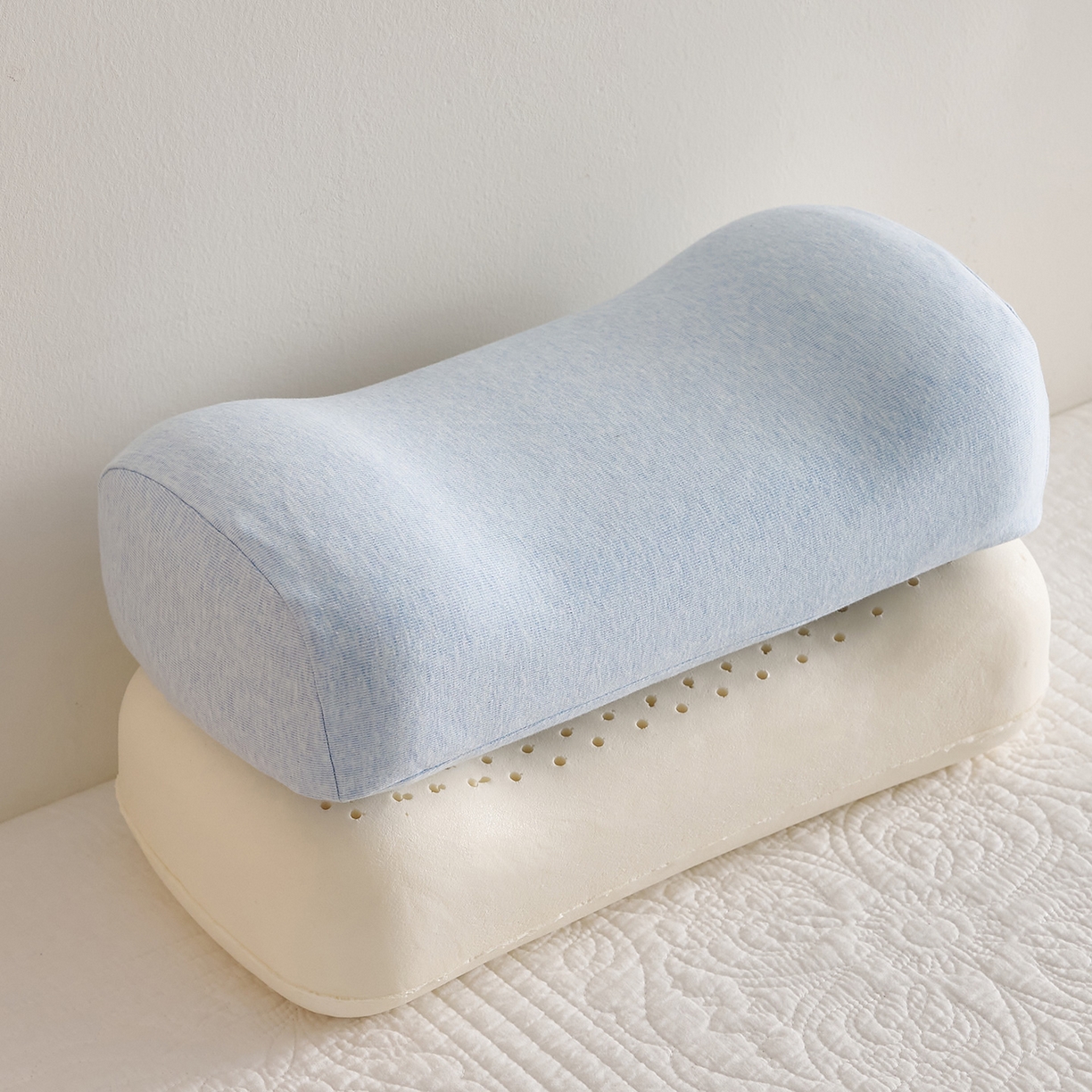 乐可 2025新款针织棉乳胶便携枕头枕芯抱枕午睡枕露营枕 针织棉乳胶便携枕-XZ3天蓝