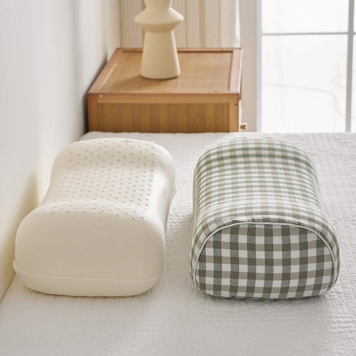 91家纺网 家纺一手货源 找家纺 乐可 2025新款水洗棉乳胶便携枕头枕芯抱枕午睡枕露营枕 水洗棉乳胶便携枕-XS3绿