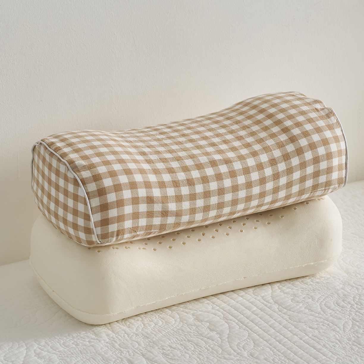 乐可 2025新款水洗棉乳胶便携枕头枕芯抱枕午睡枕露营枕 水洗棉乳胶便携枕-XS3咖