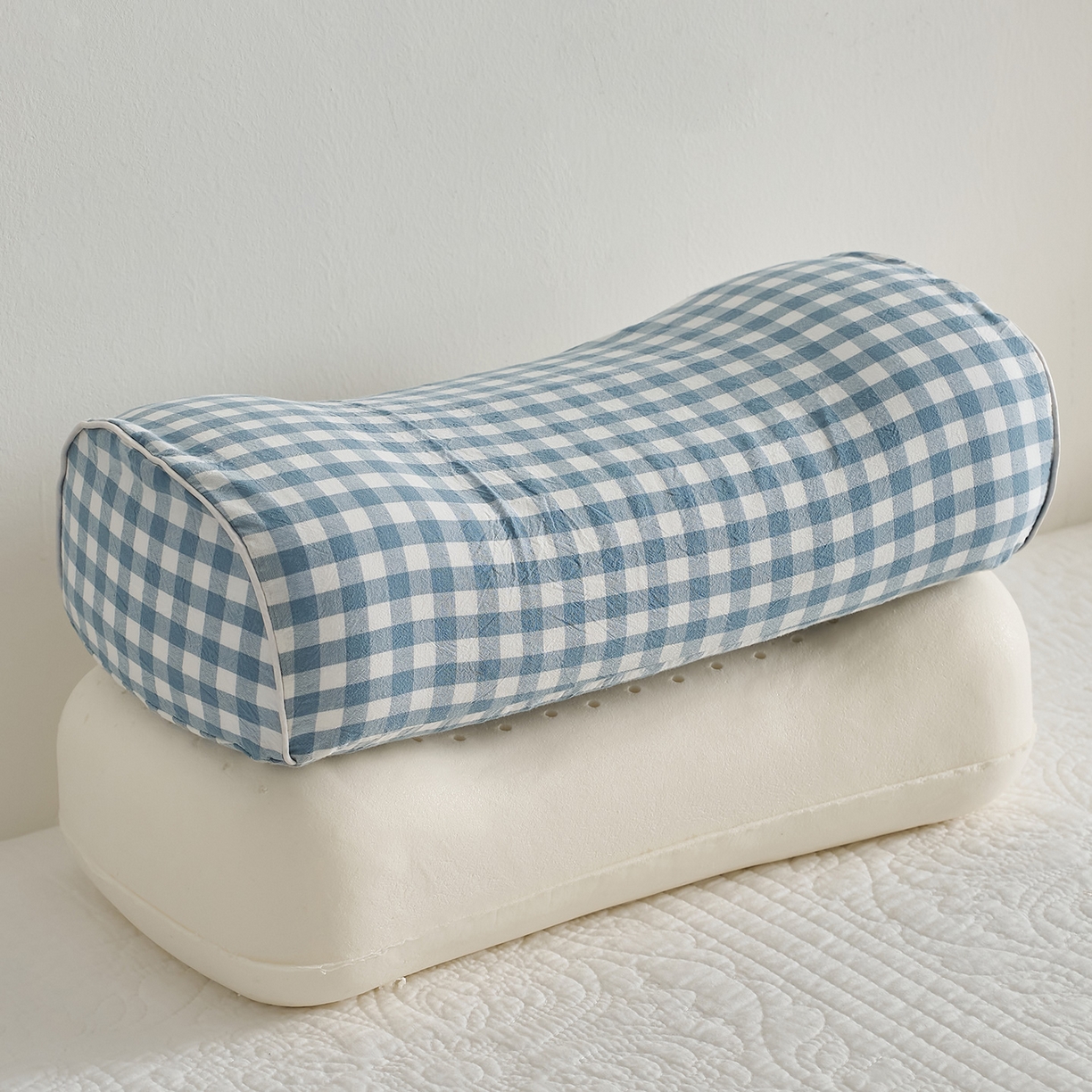 乐可 2025新款水洗棉乳胶便携枕头枕芯抱枕午睡枕露营枕 水洗棉乳胶便携枕-XS3蓝