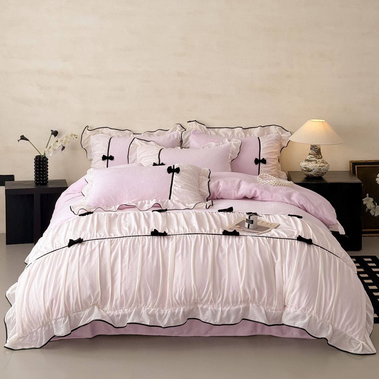 米可 2025新款牛奶绒蕾丝花边四件套韩版法式公主风四件套~  安琪儿系列 安琪儿~紫