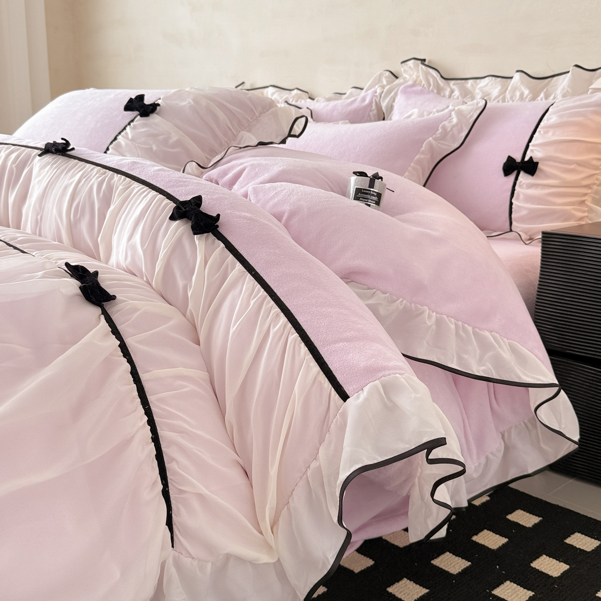 91家纺网 家纺一手货源 找家纺 米可 2025新款牛奶绒蕾丝花边四件套韩版法式公主风四件套~  安琪儿系列 安琪儿~紫