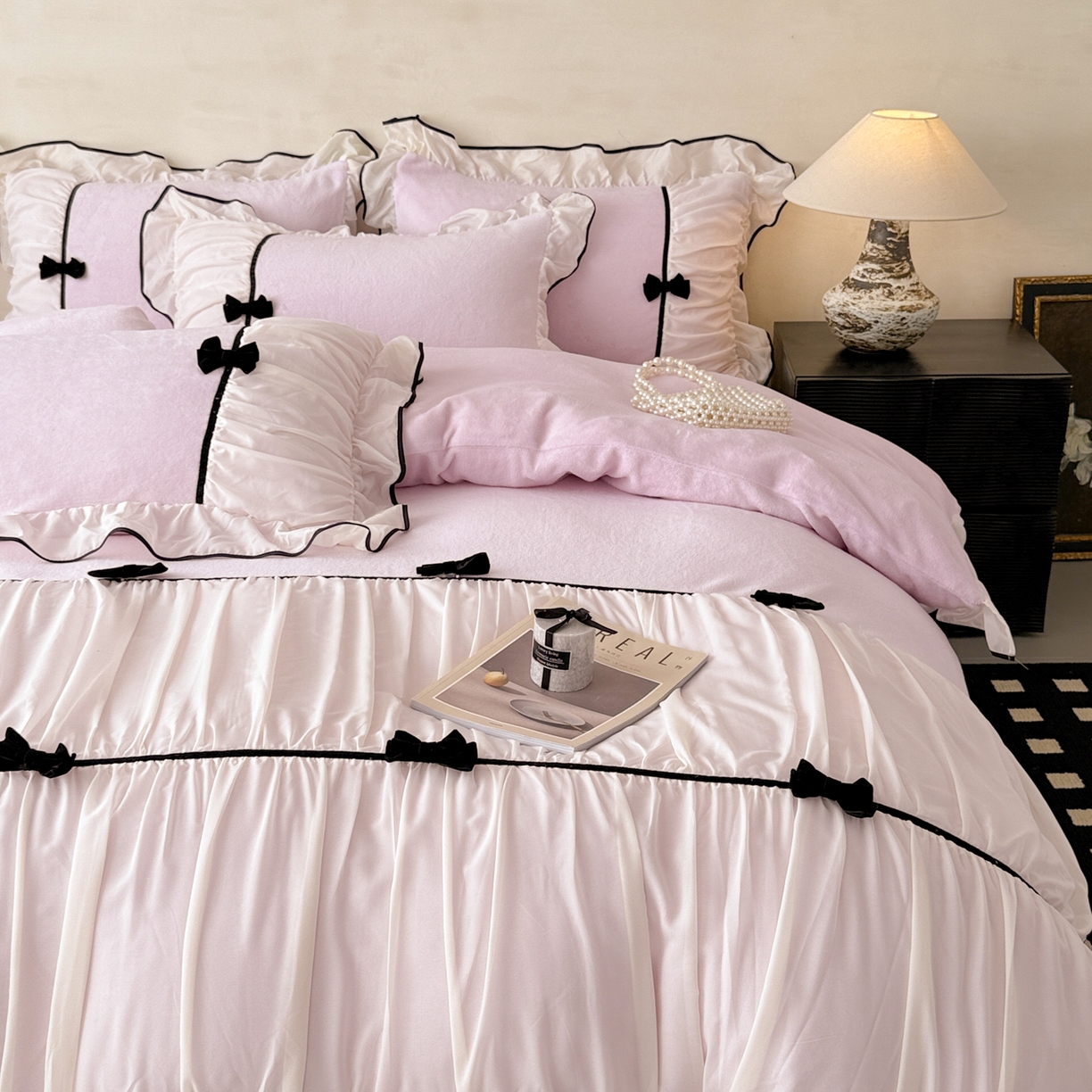 91家纺网 家纺一手货源 找家纺 米可 2025新款牛奶绒蕾丝花边四件套韩版法式公主风四件套~  安琪儿系列 安琪儿~紫