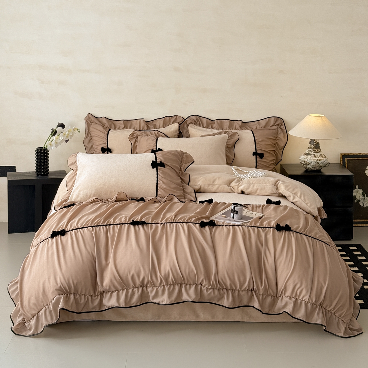 91家纺网 家纺一手货源 找家纺 米可 2025新款全棉色织水洗棉四件套安迪-桔