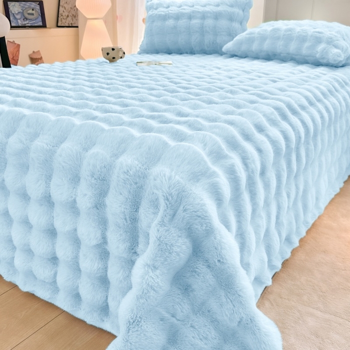 91家纺网 家纺一手货源 找家纺 （总）麒东家纺 2025新款加厚纯色兔毛绒泡泡单床单