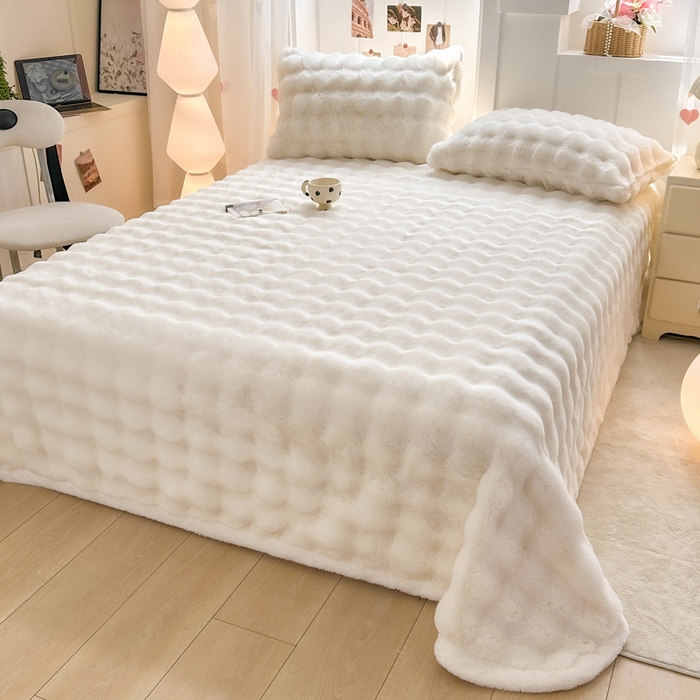 91家纺网 家纺一手货源 找家纺 （总）麒东家纺 2025新款加厚纯色兔毛绒泡泡单床单