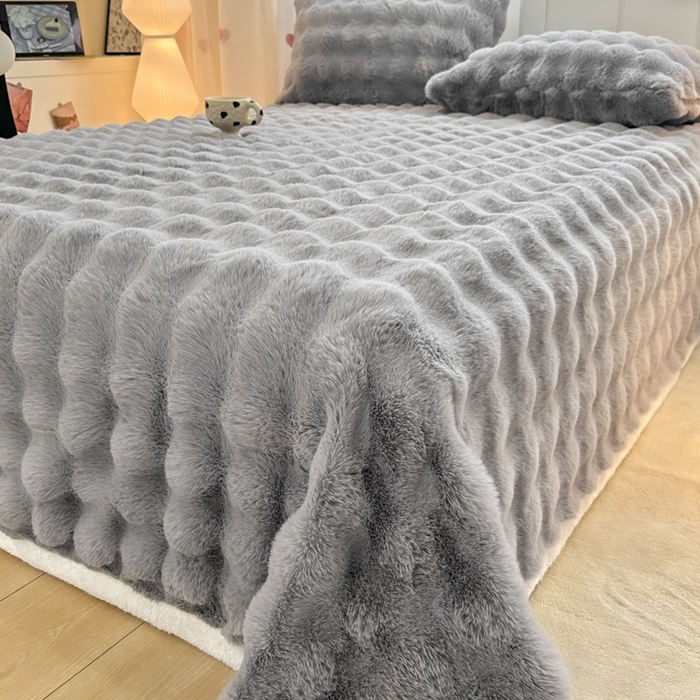 麒东家纺 2025新款加厚纯色兔毛绒泡泡单床单 浅灰