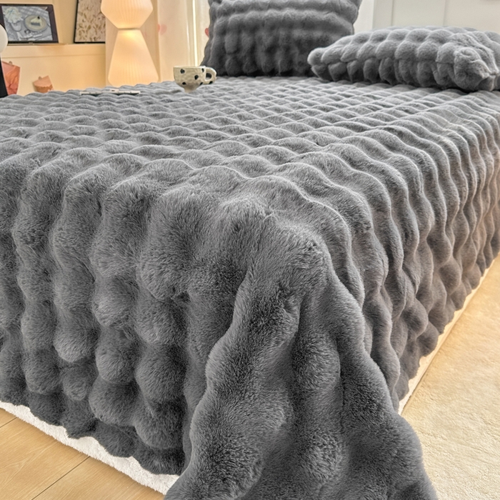 麒东家纺 2025新款加厚纯色兔毛绒泡泡单床单 深灰