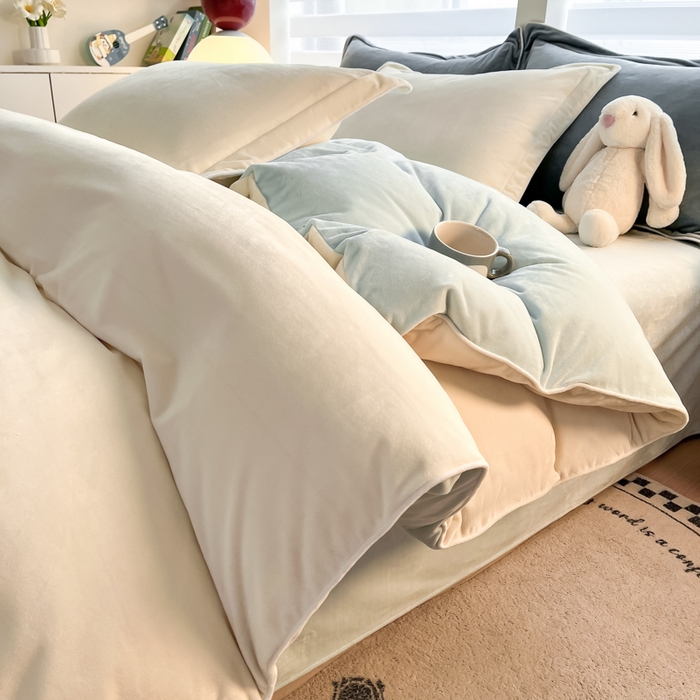 91家纺网 家纺一手货源 找家纺 （总）九沐良品 2025新款加厚婴儿绒牛奶绒四件套工艺款宝宝绒四件套