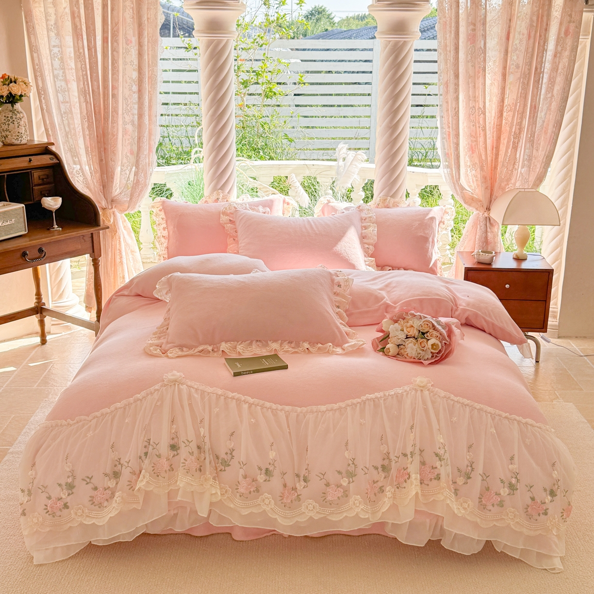 91家纺网 家纺一手货源 找家纺 米可 2025新款全棉色织水洗棉四件套安迪-桔