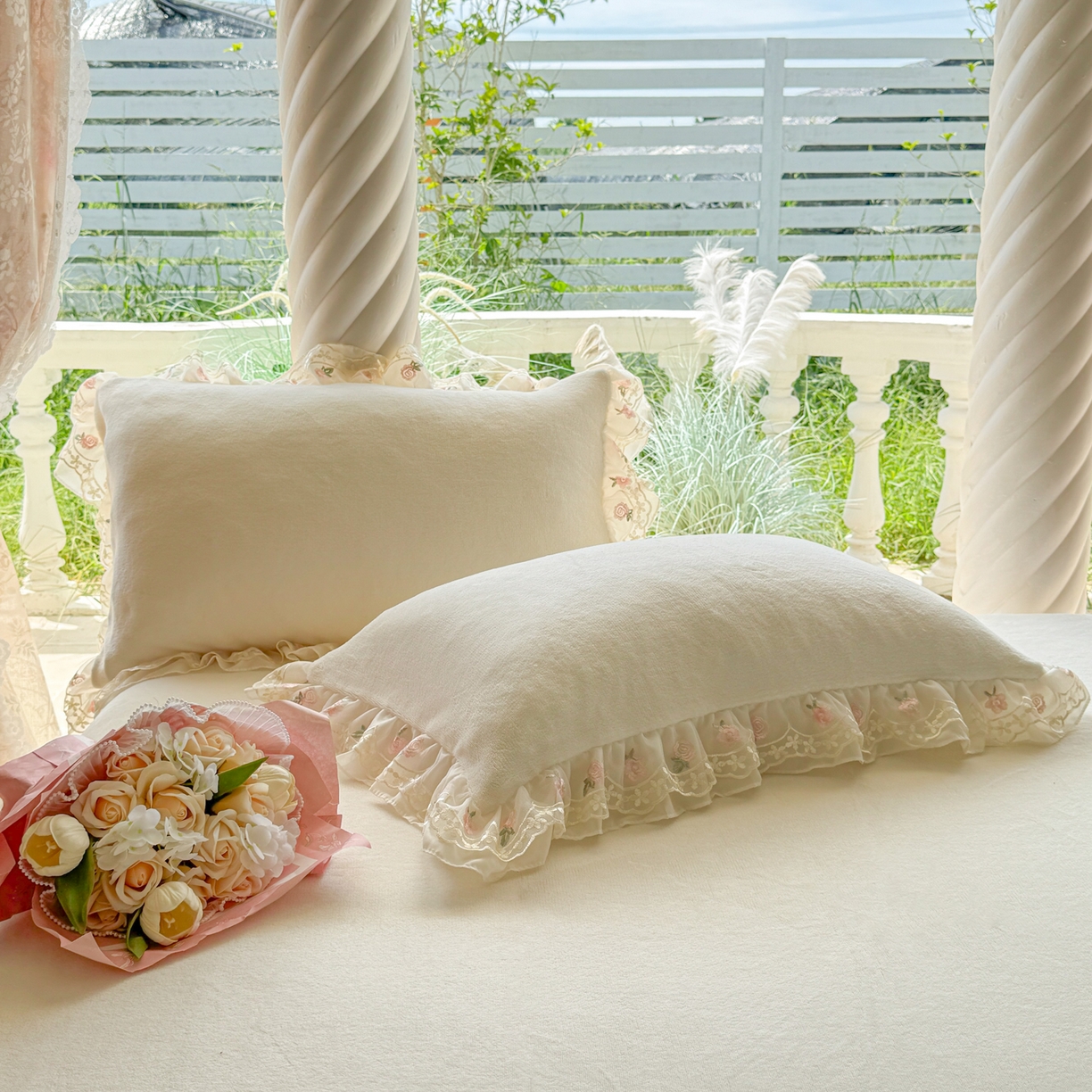 91家纺网 家纺一手货源 找家纺 （总）米可家居 2025新款牛奶绒床裙款蕾丝刺绣四件套韩版法式公主风四件套  玫瑰故事