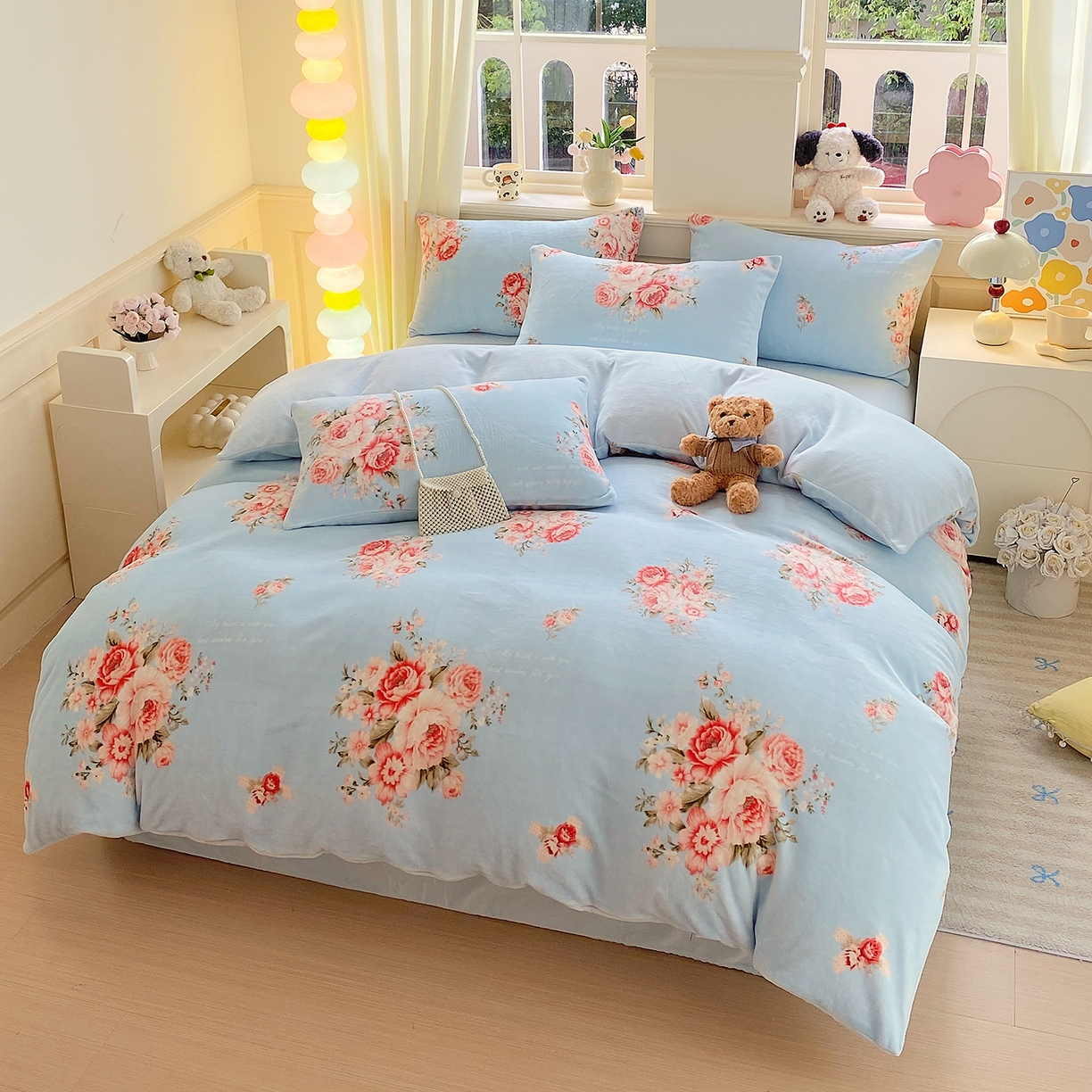 91家纺网 家纺一手货源 找家纺 （总）悦织湾家纺 2025新款高克重牛奶绒印花四件套床单床笠轻奢时尚床上用品三四件套被套