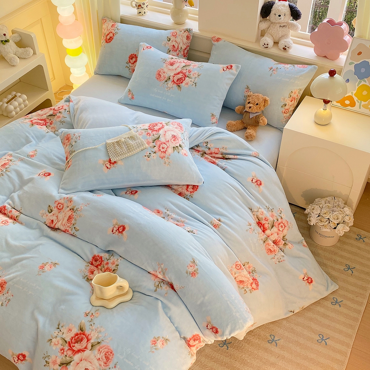 91家纺网 家纺一手货源 找家纺 （总）悦织湾家纺 2025新款高克重牛奶绒印花四件套床单床笠轻奢时尚床上用品三四件套被套