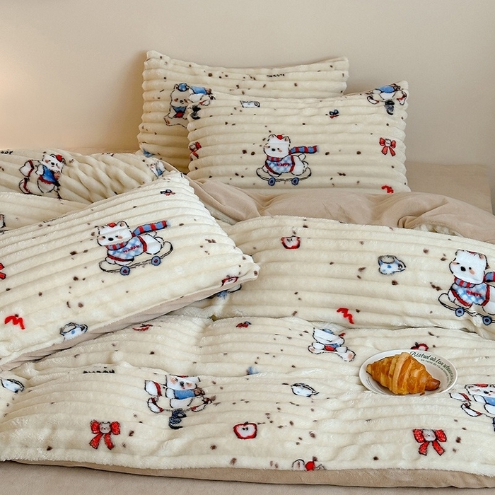 91家纺网 家纺一手货源 找家纺 （总）RYB红黄兰 2025新款设计师原创A版抽条兔兔绒B版牛奶绒印花四件套