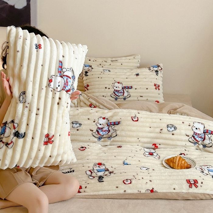 91家纺网 家纺一手货源 找家纺 （总）RYB红黄兰 2025新款设计师原创A版抽条兔兔绒B版牛奶绒印花四件套