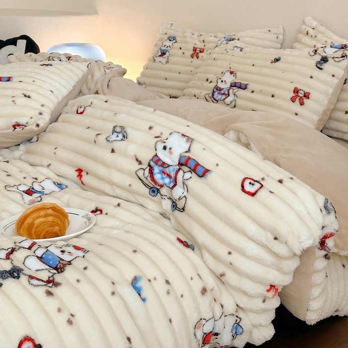 91家纺网 家纺一手货源 找家纺 （总）RYB红黄兰 2025新款设计师原创A版抽条兔兔绒B版牛奶绒印花四件套