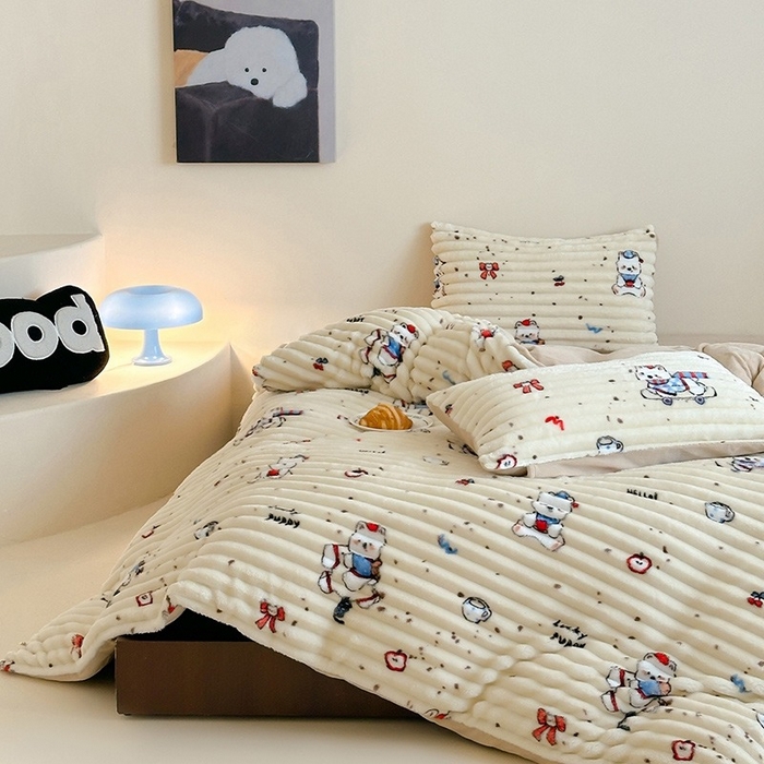 91家纺网 家纺一手货源 找家纺 （总）RYB红黄兰 2025新款设计师原创A版抽条兔兔绒B版牛奶绒印花四件套