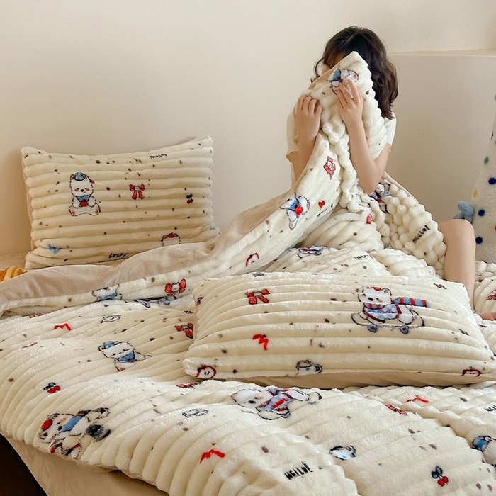 91家纺网 家纺一手货源 找家纺 （总）RYB红黄兰 2025新款设计师原创A版抽条兔兔绒B版牛奶绒印花四件套