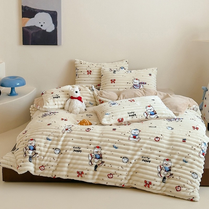 91家纺网 家纺一手货源 找家纺 （总）RYB红黄兰 2025新款设计师原创A版抽条兔兔绒B版牛奶绒印花四件套