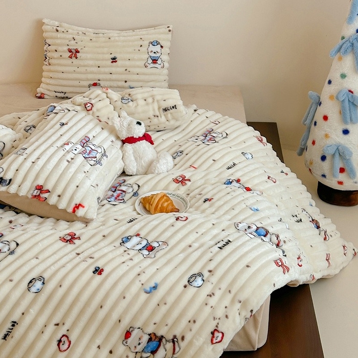 91家纺网 家纺一手货源 找家纺 （总）RYB红黄兰 2025新款设计师原创A版抽条兔兔绒B版牛奶绒印花四件套