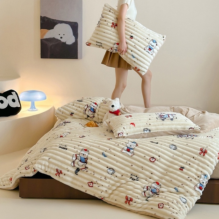 91家纺网 家纺一手货源 找家纺 （总）RYB红黄兰 2025新款设计师原创A版抽条兔兔绒B版牛奶绒印花四件套