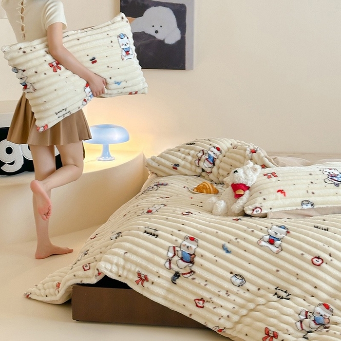 91家纺网 家纺一手货源 找家纺 （总）RYB红黄兰 2025新款设计师原创A版抽条兔兔绒B版牛奶绒印花四件套