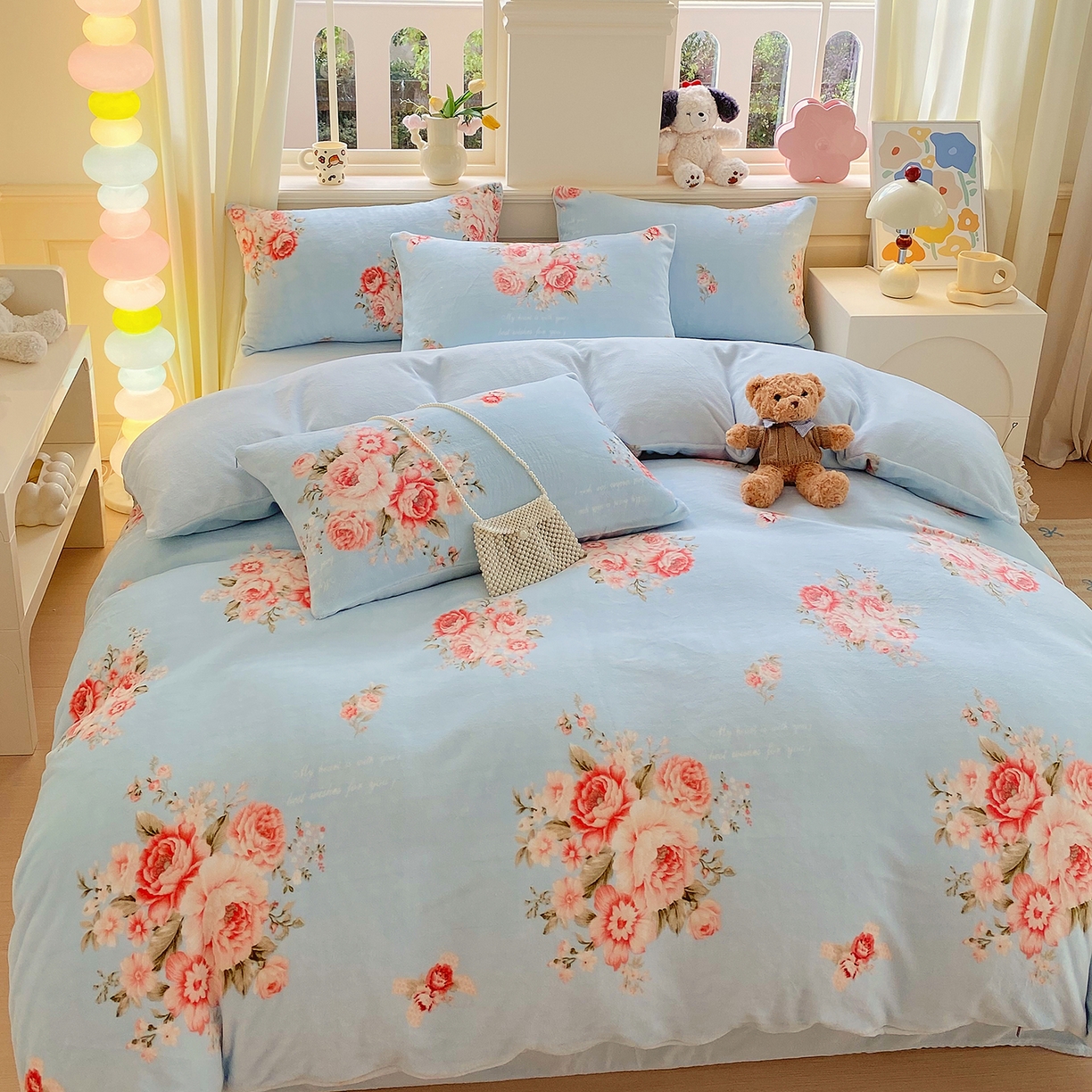 91家纺网 家纺一手货源 找家纺 悦织湾家纺 2025新款高克重牛奶绒印花四件套床单床笠轻奢时尚床上用品三四件套被套 花开富贵