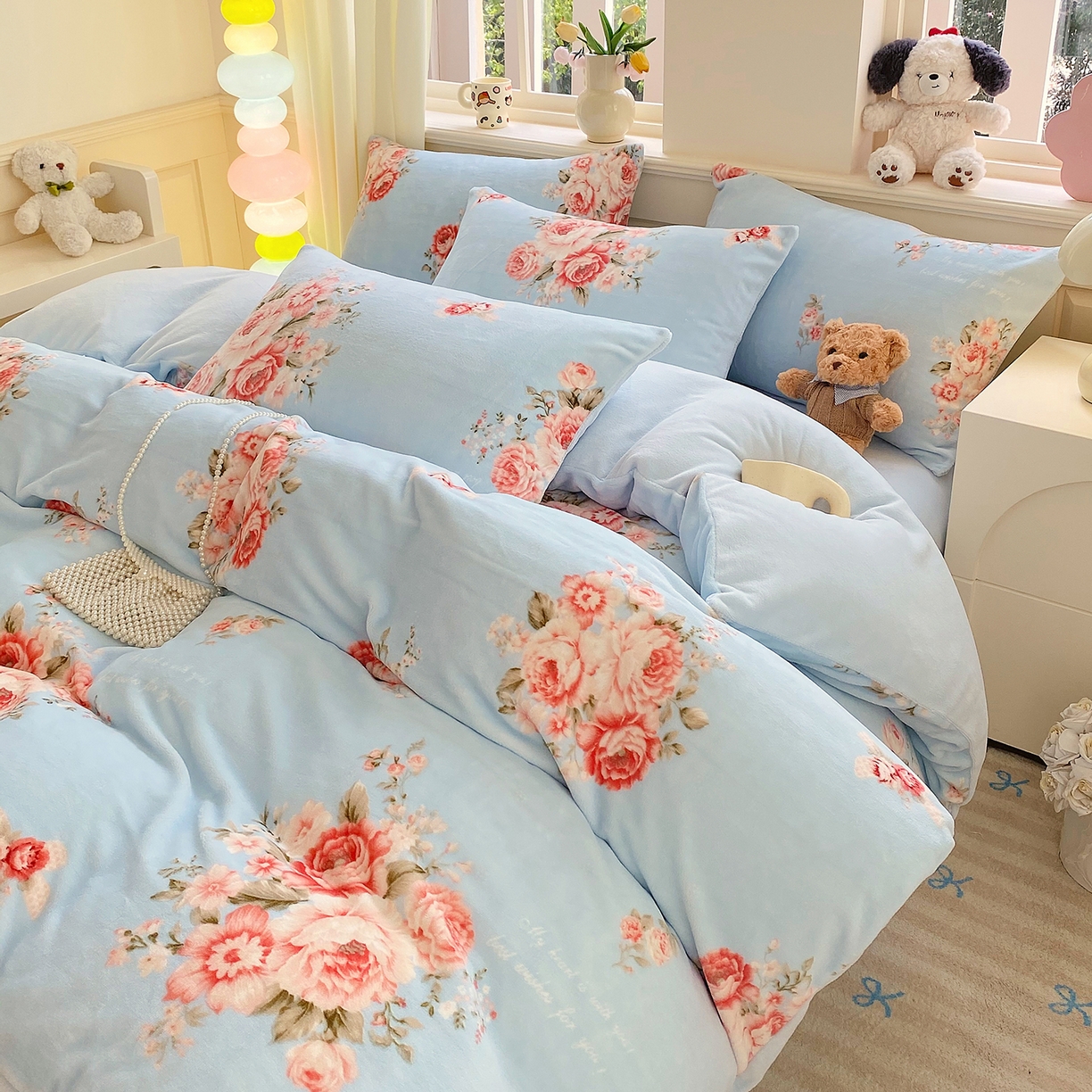 91家纺网 家纺一手货源 找家纺 悦织湾家纺 2025新款高克重牛奶绒印花四件套床单床笠轻奢时尚床上用品三四件套被套 花开富贵