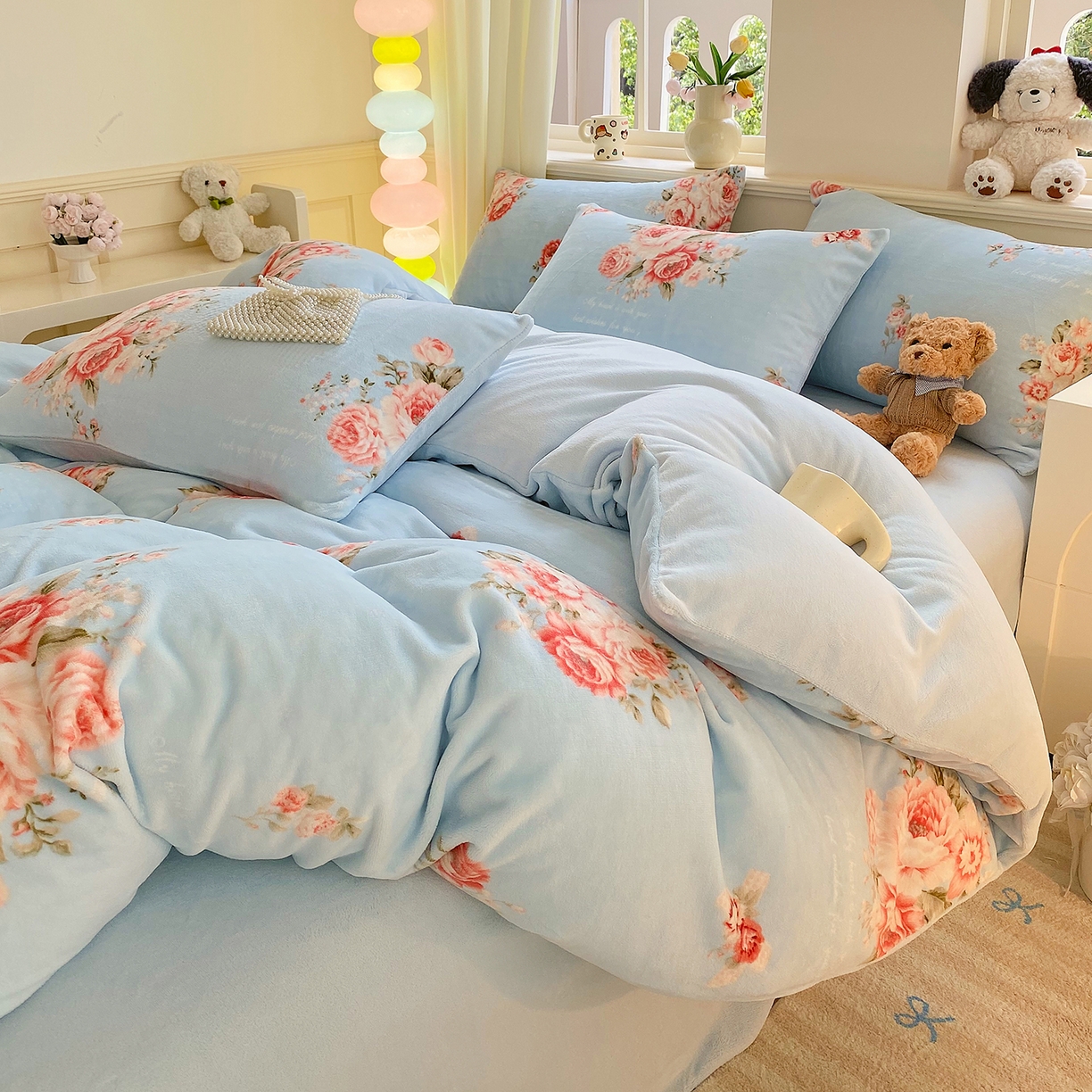 91家纺网 家纺一手货源 找家纺 悦织湾家纺 2025新款高克重牛奶绒印花四件套床单床笠轻奢时尚床上用品三四件套被套 花开富贵